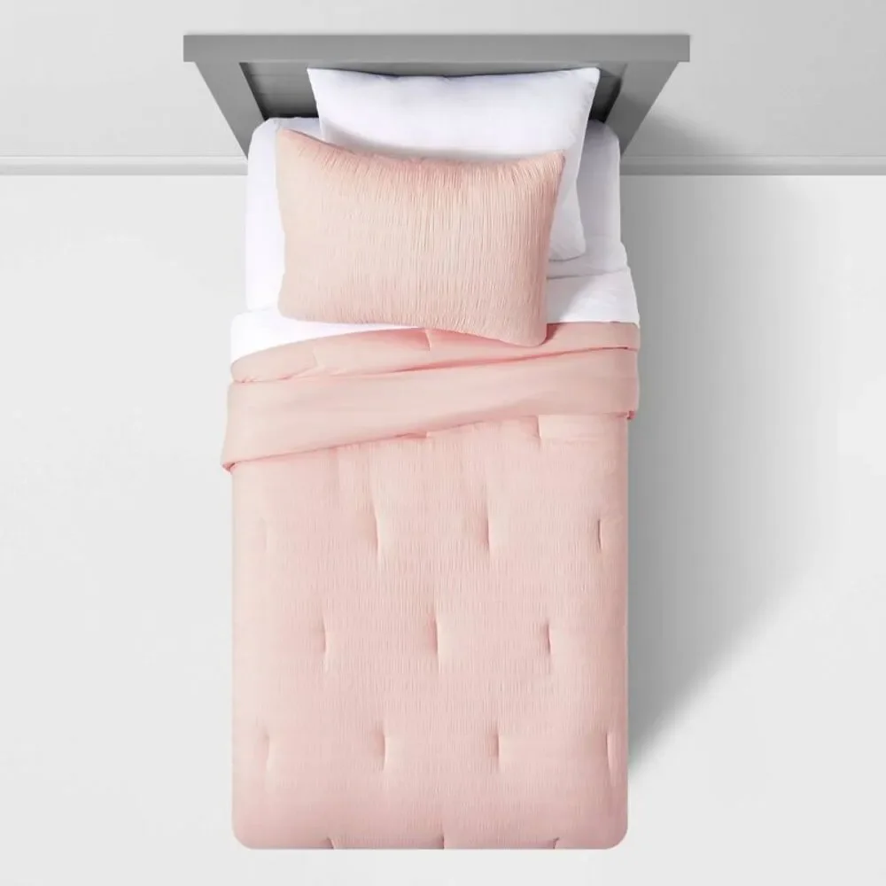 Twin Seersucker Kids' Comforter Set - Pink